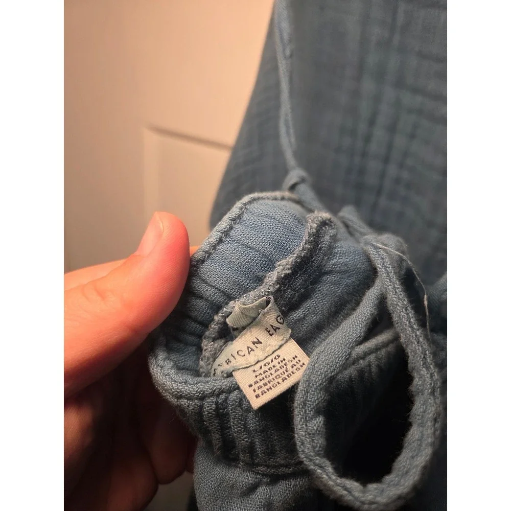 American Eagle Blue Gauze Wide Leg Jumpsuit Tie Back‎ Size Large